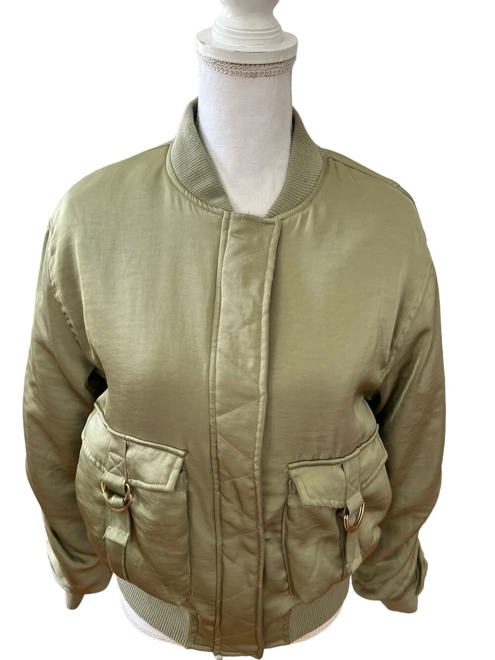 House of Harlow 1960 Sage Green Satin Bomber Jacket S